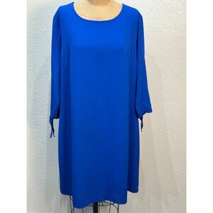 CeCe 16W Royal Blue A Line Dress Tie 3/4 Sleeve Shift Knee Length Womens NWT‎